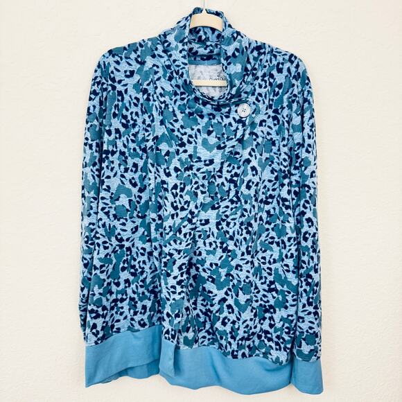Cuddl Duds Womens Open Front Cardigan Jersey Sweater Size 2X Animal Print Blue - Picture 1 of 10